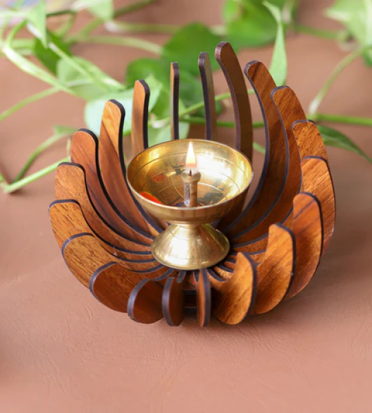 Wooden Diya Stand for Home Temple Pooja Room & Festival Decoration (Pack of 1)